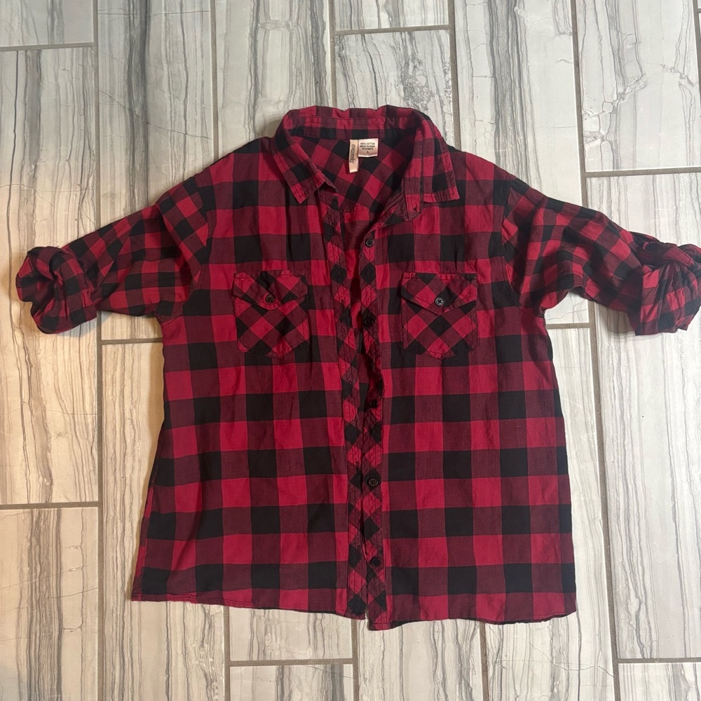 Casual Red and Black Plaid Shirt